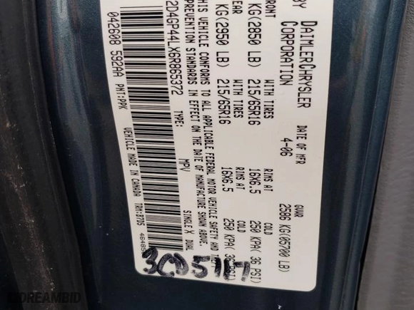 2006 Dodge Grand Caravan SXT with VIN 2D4GP44LX6R865372, listed as a Copart auction lot 80543244 with 216,856 mi miles and Salvage Title. Bid and sale history available at carsss.com. Image 15.