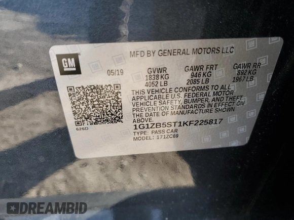 2019 Chevrolet Malibu LS with VIN 1G1ZB5ST1KF225817, listed as a Copart auction lot 44306405 with 44,675 mi miles and Salvage Title. Bid and sale history available at DreamBid. Image 14.