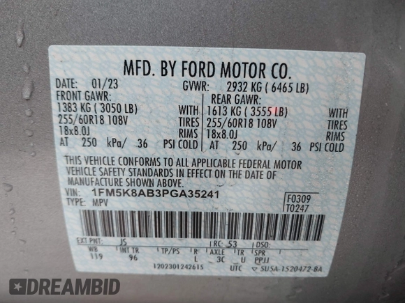 2023 Ford Police Interceptor Utility z VIN 1FM5K8AB3PGA35241, wystawiony jako IAAI lot #41505013 z przebiegiem 13 136 mil mil oraz . Historia ofert i sprzedaży dostępna na DreamBid. Obrazek 9.
