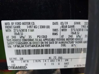 2019 Ford Expedition Max XLT z VIN 1FMJK1HT4KEA36195, wystawiony jako IAAI lot #41764739 z przebiegiem 106 543 mil mil oraz . Historia ofert i sprzedaży dostępna na DreamBid. Obrazek 9.