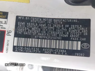 2015 Toyota Camry LE z VIN 4T1BD1FK2FU150183, wystawiony jako IAAI lot #42159960 z przebiegiem 156 694 mil mil oraz . Historia ofert i sprzedaży dostępna na DreamBid. Obrazek 9.