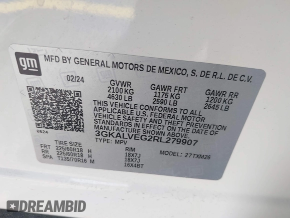 2024 GMC Terrain SLT with VIN 3GKALVEG2RL279907, listed as a IAAI auction lot 41951454 with 22,325 mi miles. Bid and sale history available at carsss.com. Image 9.