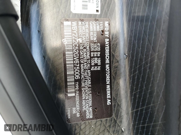 2016 BMW i8 z VIN WBY2Z2C52GV675006, wystawiony jako Copart lot #84521024 z przebiegiem 65 822 mil mil oraz Szkoda całkowita • Salvage title. Historia ofert i sprzedaży dostępna na DreamBid. Obrazek 12.