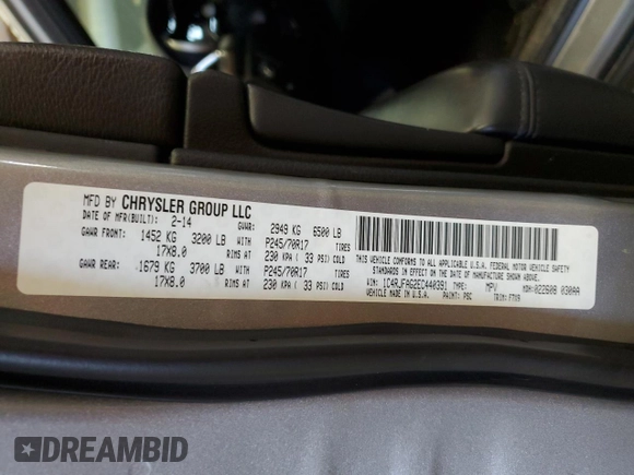 2014 Jeep Grand Cherokee Altitude with VIN 1C4RJFAG2EC440391, listed as a Copart auction lot 53337065 with 133,142 mi miles and Clean Title. Bid and sale history available at carsss.com. Image 13.