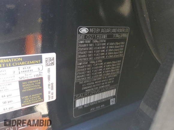 2018 Land Rover Discovery HSE Luxury with VIN SALRT2RV6JA059843, listed as a Copart auction lot 84096004 with 67,065 mi miles and Salvage Title. Bid and sale history available at DreamBid. Image 13.