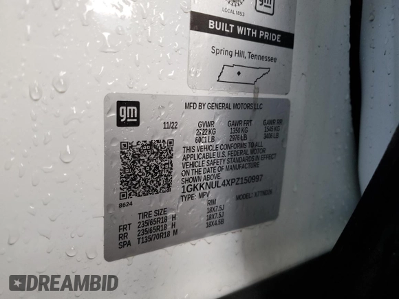 2023 GMC Acadia SLT with VIN 1GKKNUL4XPZ150997, listed as a Copart auction lot 88820265 with 51,516 mi miles and Clean Title. Bid and sale history available at DreamBid. Image 14.