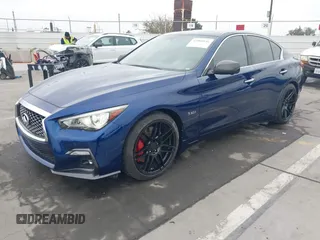 2020 Infiniti Q50 Red Sport 400 with VIN JN1FV7AP3LM630563, listed as a IAAI auction lot 42000146 with 63,327 mi miles and . Bid and sale history available at carsss.com. Image 2.