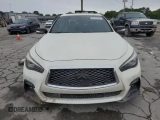 2019 Infiniti Q50 Red Sport 400 with VIN JN1FV7AP4KM760088, listed as a Copart auction lot 56147365 with 106,541 mi miles and Salvage title. Bid and sale history available at DreamBid. Image 5.