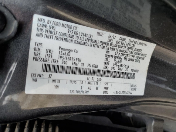 2017 Ford Focus S z VIN 1FADP3E21HL304026, wystawiony jako Copart lot #58786875 z przebiegiem 68 092 mil mil oraz Szkoda całkowita • Salvage title. Historia ofert i sprzedaży dostępna na DreamBid. Obrazek 12.