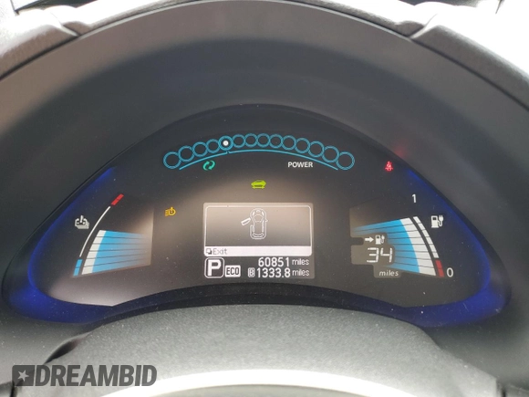 2013 Nissan LEAF S with VIN 1N4AZ0CP1DC421738, listed as a Copart auction lot 55237555 with 60,851 mi miles and Salvage title. Bid and sale history available at DreamBid. Image 9.