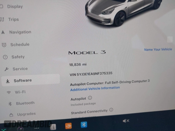 2022 Tesla Model 3 with VIN 5YJ3E1EA9NF375335, listed as a IAAI auction lot 41676024 with 18,836 mi miles. Bid and sale history available at carsss.com. Image 7.