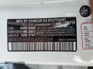 2020 Mercedes-Benz E 350 with VIN WDDZF8EB7LA732564, listed as a Copart auction lot 53996955 with 35,743 mi miles and Salvage Title. Bid and sale history available at DreamBid. Image 12.