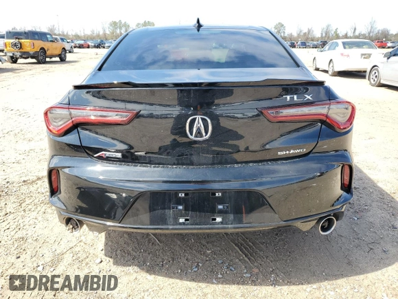 2025 Acura TLX w/A-Spec Package with VIN 19UUB6F53SA000588, listed as a Copart auction lot 46483245 with 5,417 mi miles and Salvage Title. Bid and sale history available at DreamBid. Image 6.