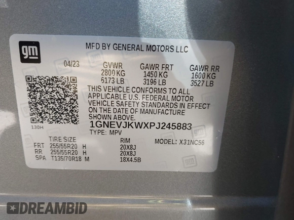 2023 Chevrolet Traverse RS with VIN 1GNEVJKWXPJ245883, listed as a IAAI auction lot 42103099 with 21,832 mi miles and . Bid and sale history available at DreamBid. Image 9.