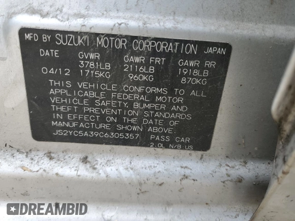 2012 Suzuki SX4 LE with VIN JS2YC5A39C6305357, listed as a Copart auction lot 84146324 with 163,097 mi miles and Salvage Title. Bid and sale history available at carsss.com. Image 14.