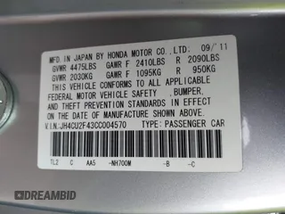 2012 Acura TSX with VIN JH4CU2F43CC004570, listed as a IAAI auction lot 42427782 with 171,565 mi miles and . Bid and sale history available at DreamBid. Image 9.