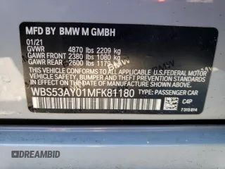 2021 BMW M3 with VIN WBS53AY01MFK81180, listed as a Copart auction lot 72774513 with 16,749 mi miles and Salvage Title. Bid and sale history available at carsss.com. Image 13.