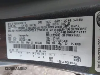 2017 Ford Fiesta SE with VIN 3FADP4BJ0HM117117, listed as a IAAI auction lot 41983052 with 99,186 mi miles. Bid and sale history available at carsss.com. Image 9.