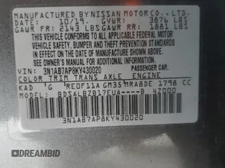 2019 Nissan Sentra S with VIN 3N1AB7AP8KY430020, listed as a Copart auction lot 51343155 with 97,857 mi miles and Salvage Title. Bid and sale history available at DreamBid. Image 14.