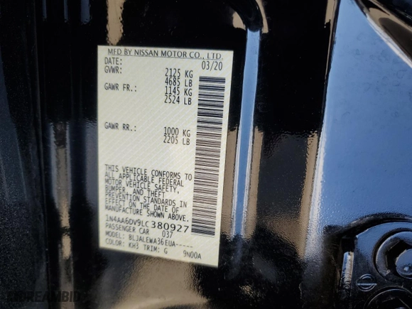 2020 Nissan Maxima SL with VIN 1N4AA6DV9LC380927, listed as a Copart auction lot 86624354 with 41,781 mi miles and Salvage Title. Bid and sale history available at carsss.com. Image 14.