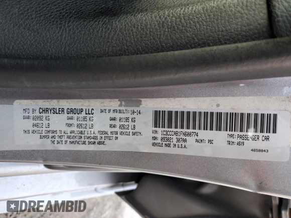 2015 Chrysler 200 Limited with VIN 1C3CCCAB1FN600774, listed as a Copart auction lot 84901984 with 113,902 mi miles and Salvage Title. Bid and sale history available at carsss.com. Image 13.