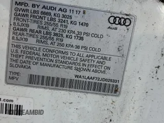 2018 Audi Q7 Premium Plus with VIN WA1LAAF72JD025331, listed as a Copart auction lot 59190365 with 125,472 mi miles and Salvage title. Bid and sale history available at DreamBid. Image 12.