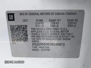 2018 Chevrolet Impala LT z VIN 2G1105S30J9149873, wystawiony jako IAAI lot #42018654 z przebiegiem 118 132 mil mil oraz . Historia ofert i sprzedaży dostępna na DreamBid. Obrazek 9.