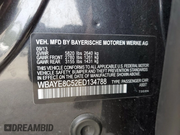 2014 BMW 7 Series ALPINA B7 with VIN WBAYE8C52ED134788, listed as a Copart auction lot 84549164 with 162,635 mi miles and Salvage Title. Bid and sale history available at carsss.com. Image 14.