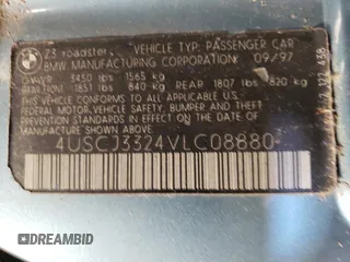 1997 BMW 3 Series 2.8L with VIN 4USCJ3324VLC08880, listed as a Copart auction lot 83986614 with 138,742 mi miles and Clean Title. Bid and sale history available at carsss.com. Image 12.