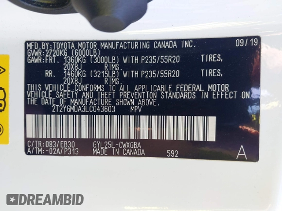 2020 Lexus RX with VIN 2T2YGMDA3LC043603, listed as a IAAI auction lot 41680759 with 47,295 mi miles. Bid and sale history available at carsss.com. Image 9.