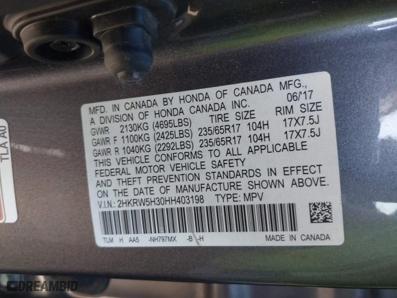2017 Honda CR-V LX with VIN 2HKRW5H30HH403198, listed as a IAAI auction lot 41799160 with 49,255 mi miles. Bid and sale history available at carsss.com. Image 9.