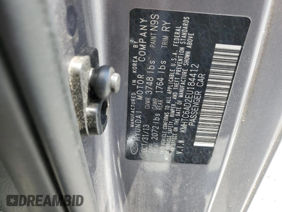 2014 Hyundai Veloster RE:FLEX with VIN KMHTC6AD2EU184412, listed as a Copart auction lot 62874805 with Not provided miles and Salvage title. Bid and sale history available at DreamBid. Image 12.