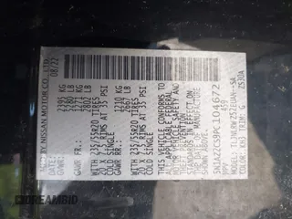 2023 Nissan Murano SL z VIN 5N1AZ2CS9PC104672, wystawiony jako IAAI lot #41697937 z przebiegiem 135 285 mil mil oraz . Historia ofert i sprzedaży dostępna na DreamBid. Obrazek 9.