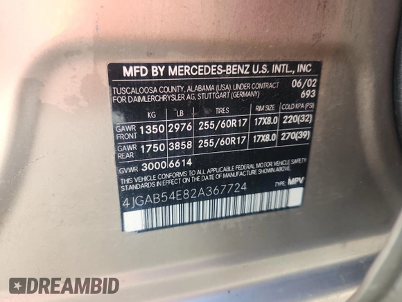 2002 Mercedes-Benz M 320/430/500 z VIN 4JGAB54E82A367724, wystawiony jako Copart lot #57993905 z przebiegiem 171 008 mil mil oraz Szkoda całkowita • Salvage title. Historia ofert i sprzedaży dostępna na DreamBid. Obrazek 13.