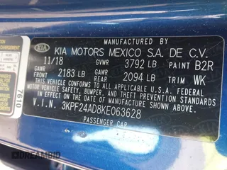 2019 Kia Forte LXS with VIN 3KPF24AD8KE063628, listed as a IAAI auction lot 41508085 with 150,564 mi miles. Bid and sale history available at carsss.com. Image 9.