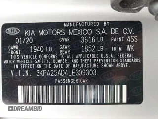 2020 Kia Rio S with VIN 3KPA25AD4LE309303, listed as a IAAI auction lot 41800912 with 75,393 mi miles and . Bid and sale history available at DreamBid. Image 9.