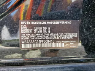 2015 BMW 3 Series 328i with VIN WBA3A5C54FF609416, listed as a Copart auction lot 60273505 with 232,097 mi miles and Salvage title. Bid and sale history available at DreamBid. Image 13.