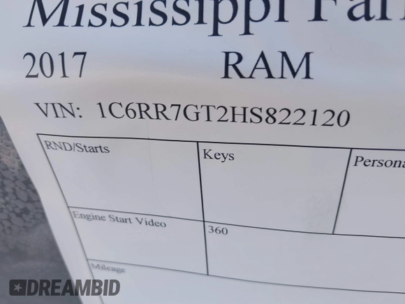 2017 Ram 1500 Outdoorsman z VIN 1C6RR7GT2HS822120, wystawiony jako IAAI lot #41068423 z przebiegiem Nie podano mil oraz . Historia ofert i sprzedaży dostępna na DreamBid. Obrazek 9.