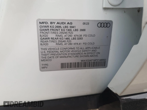 2023 Audi Q5 S line Premium Plus с VIN WA1E2AFY4P2148552, выставлен на аукционе Copart как лот 76286624 с пробегом 14 827 миль миль и Списание • Salvage title. История ставок и продаж доступна на DreamBid. Изображение 12.