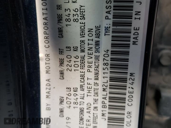 2022 Mazda Mazda3 Hatchback with VIN JM1BPALM2L1158704, listed as a Copart auction lot 75739504 with 79,588 mi miles and Salvage Title. Bid and sale history available at carsss.com. Image 12.