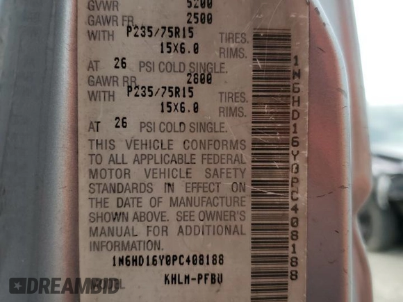 1993 Nissan Frontier SE z VIN 1N6HD16Y0PC408188, wystawiony jako Copart lot #71028394 z przebiegiem 258 939 mil mil oraz Szkoda całkowita • Salvage title. Historia ofert i sprzedaży dostępna na DreamBid. Obrazek 12.