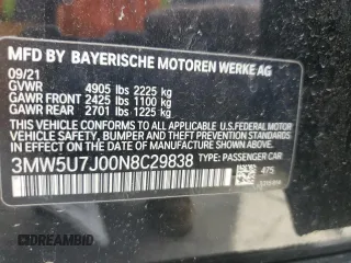 2022 BMW 3 Series M340i with VIN 3MW5U7J00N8C29838, listed as a Copart auction lot 44741545 with 37,733 mi miles and Salvage Title. Bid and sale history available at carsss.com. Image 12.