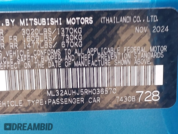 2024 Mitsubishi Mirage ES z VIN ML32AUHJ5RH036570, wystawiony jako IAAI lot #42329506 z przebiegiem 4 770 mil mil oraz . Historia ofert i sprzedaży dostępna na DreamBid. Obrazek 9.