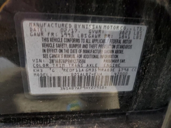 2017 Nissan Sentra S with VIN 3N1AB7AP9HY279584, listed as a Copart auction lot 47652215 with 53,881 mi miles and Salvage Title. Bid and sale history available at carsss.com. Image 14.