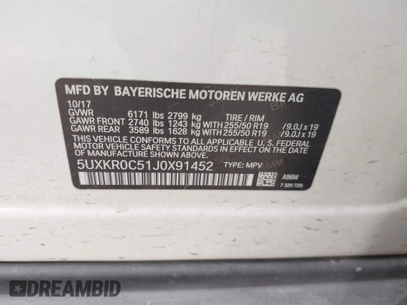 2018 BMW X5 xDrive35i with VIN 5UXKR0C51J0X91452, listed as a IAAI auction lot 41886539 with 39,521 mi miles. Bid and sale history available at carsss.com. Image 9.