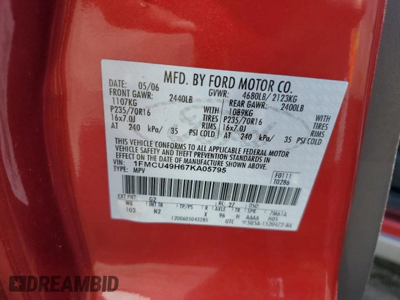 2007 Ford Escape Hybrid with VIN 1FMCU49H67KA05795, listed as a Copart auction lot 48371715 with 178,010 mi miles and Clean Title. Bid and sale history available at carsss.com. Image 13.