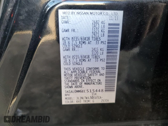 2014 Infiniti QX60 with VIN 5N1AL0MM6EC515448, listed as a Copart auction lot 75028814 with 123,481 mi miles and Salvage Title. Bid and sale history available at carsss.com. Image 13.