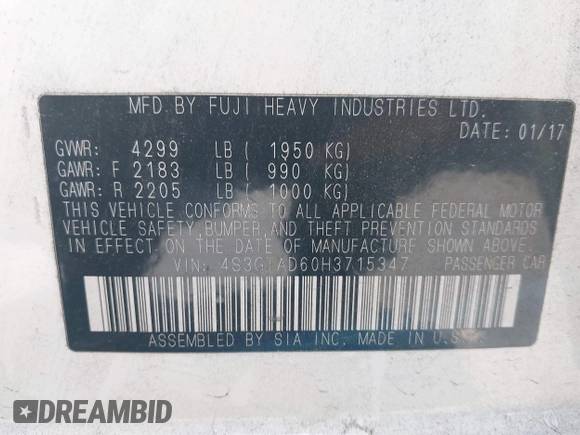 2017 Subaru Impreza Premium z VIN 4S3GTAD60H3715347, wystawiony jako IAAI lot #42218611 z przebiegiem 52 367 mil mil oraz . Historia ofert i sprzedaży dostępna na DreamBid. Obrazek 9.