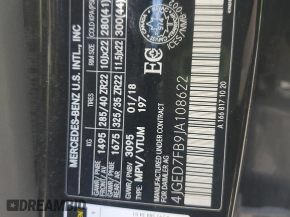 2018 Mercedes-Benz GLE 63 S AMG z VIN 4JGED7FB9JA108622, wystawiony jako Copart lot #57044435 z przebiegiem 138 830 mil mil oraz Czysty tytuł • Clean title. Historia ofert i sprzedaży dostępna na DreamBid. Obrazek 13.
