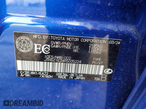 2024 Lexus IS 350 F Sport with VIN JTHGZ1E24R5035224, listed as a Copart auction lot 54204005 with 11,974 mi miles and Non repairable. Bid and sale history available at DreamBid. Image 12.